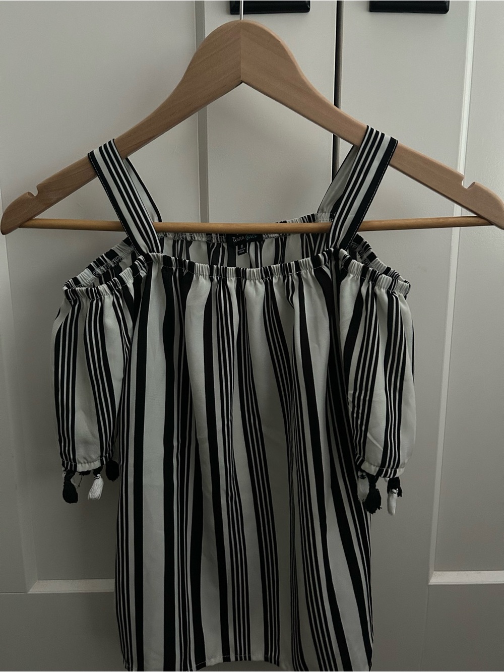 Takara Black and White Striped Cold-Shoulder Top